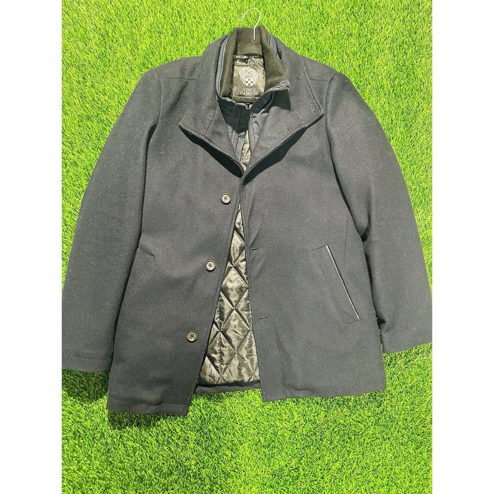 Vince Camuto Men's Navy Blue Wool Pea Coat S Regular Mid-Length Button Lined
